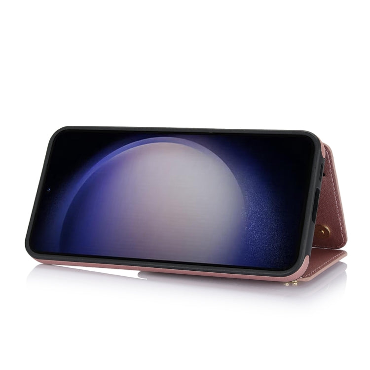 For Samsung Galaxy S23+ 5G YM006 Skin Feel Zipper Card Bag Phone Case with Dual Lanyard(Rose Gold) - HoMEdemic™ 