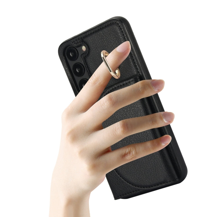 For Samsung Galaxy S23+ 5G YM007 Ring Holder Card Bag Skin Feel Phone Case(Black) - HoMEdemic™ 
