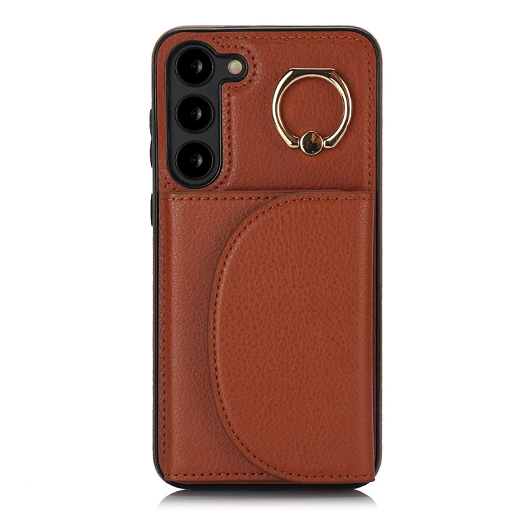 For Samsung Galaxy S23+ 5G YM007 Ring Holder Card Bag Skin Feel Phone Case(Brown) - HoMEdemic™ 