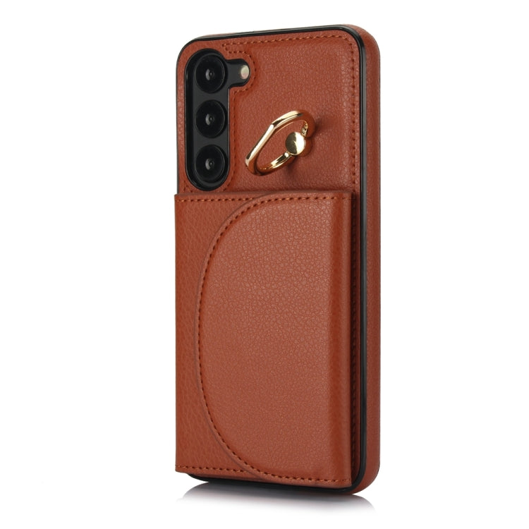 For Samsung Galaxy S23+ 5G YM007 Ring Holder Card Bag Skin Feel Phone Case(Brown) - HoMEdemic™ 