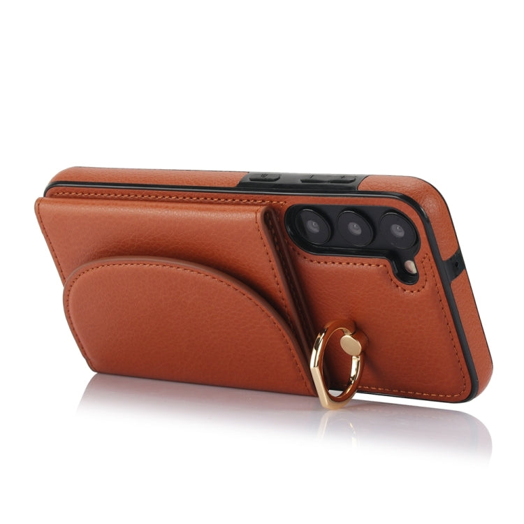 For Samsung Galaxy S23+ 5G YM007 Ring Holder Card Bag Skin Feel Phone Case(Brown) - HoMEdemic™ 