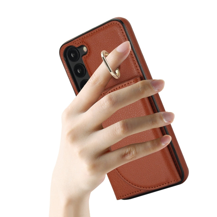For Samsung Galaxy S23+ 5G YM007 Ring Holder Card Bag Skin Feel Phone Case(Brown) - HoMEdemic™ 