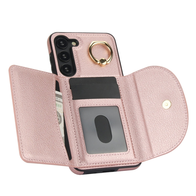 For Samsung Galaxy S23+ 5G YM007 Ring Holder Card Bag Skin Feel Phone Case(Rose Gold) - HoMEdemic™ 