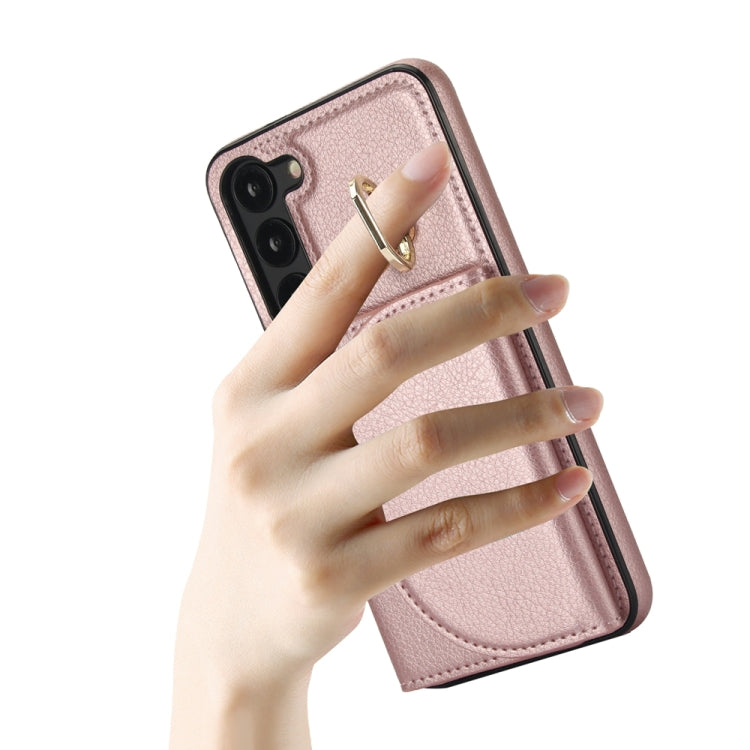 For Samsung Galaxy S23+ 5G YM007 Ring Holder Card Bag Skin Feel Phone Case(Rose Gold) - HoMEdemic™ 