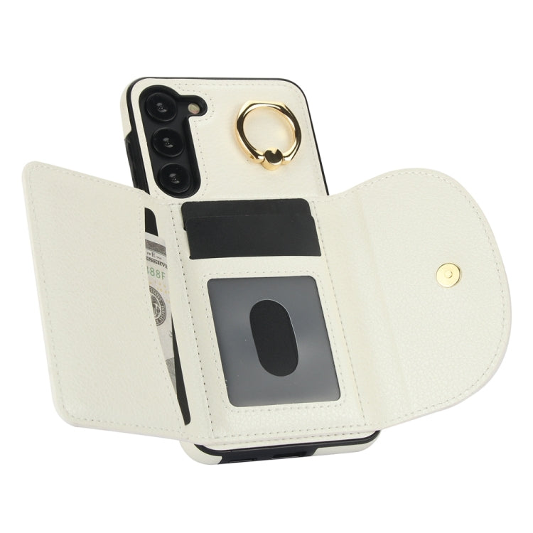 For Samsung Galaxy S23+ 5G YM007 Ring Holder Card Bag Skin Feel Phone Case(White) - HoMEdemic™ 