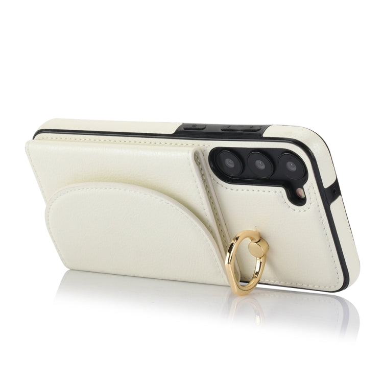 For Samsung Galaxy S23+ 5G YM007 Ring Holder Card Bag Skin Feel Phone Case(White) - HoMEdemic™ 