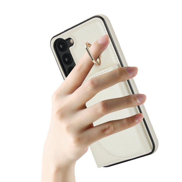 For Samsung Galaxy S23+ 5G YM007 Ring Holder Card Bag Skin Feel Phone Case(White) - HoMEdemic™ 