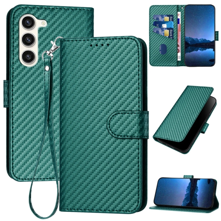 For Samsung Galaxy S23+ 5G YX0070 Carbon Fiber Buckle Leather Phone Case with Lanyard(Dark Green) - HoMEdemic™ 