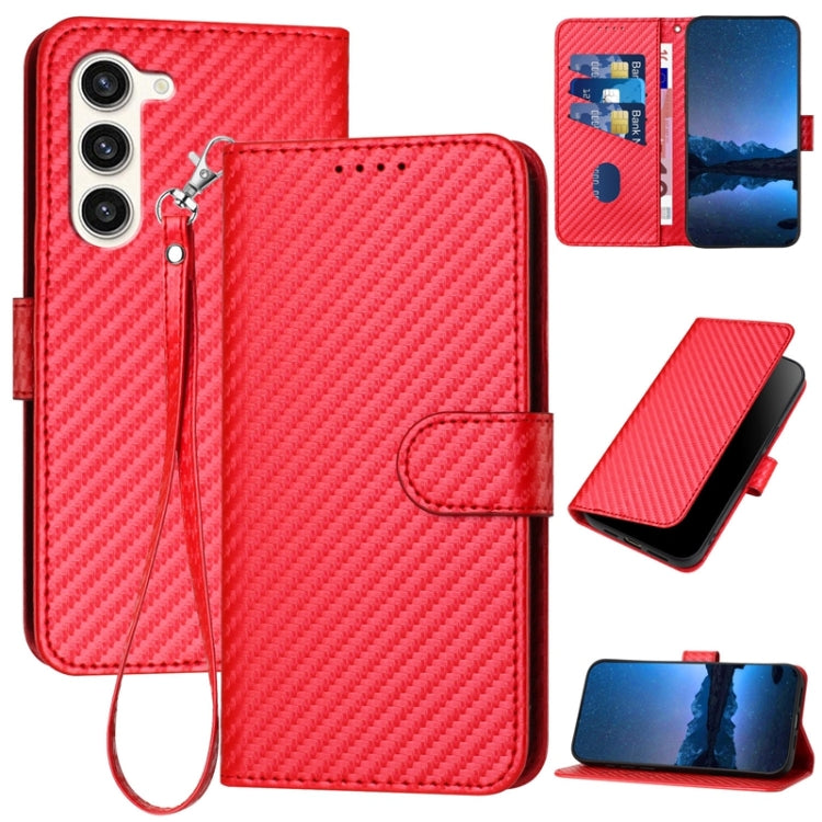 For Samsung Galaxy S23+ 5G YX0070 Carbon Fiber Buckle Leather Phone Case with Lanyard(Red) - HoMEdemic™ 