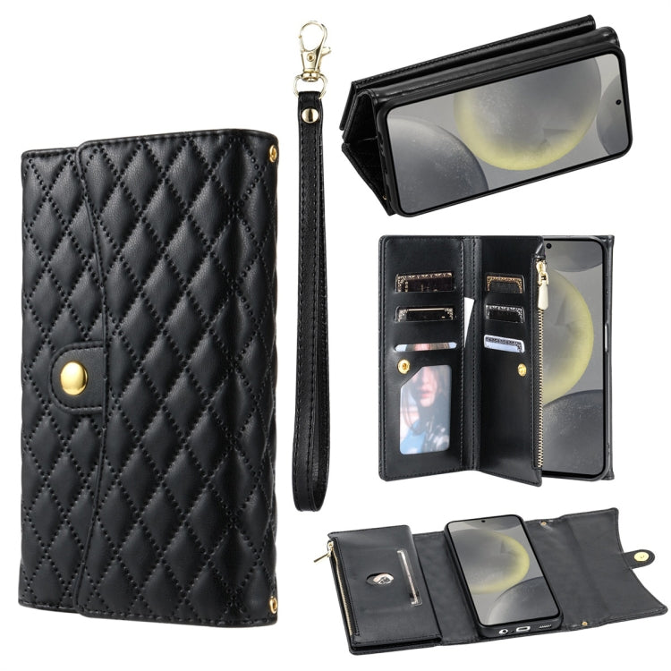 For Samsung Galaxy S23+ 5G Zipper Multi-Card Wallet Rhombic Leather Phone Case(Black) - HoMEdemic™ 