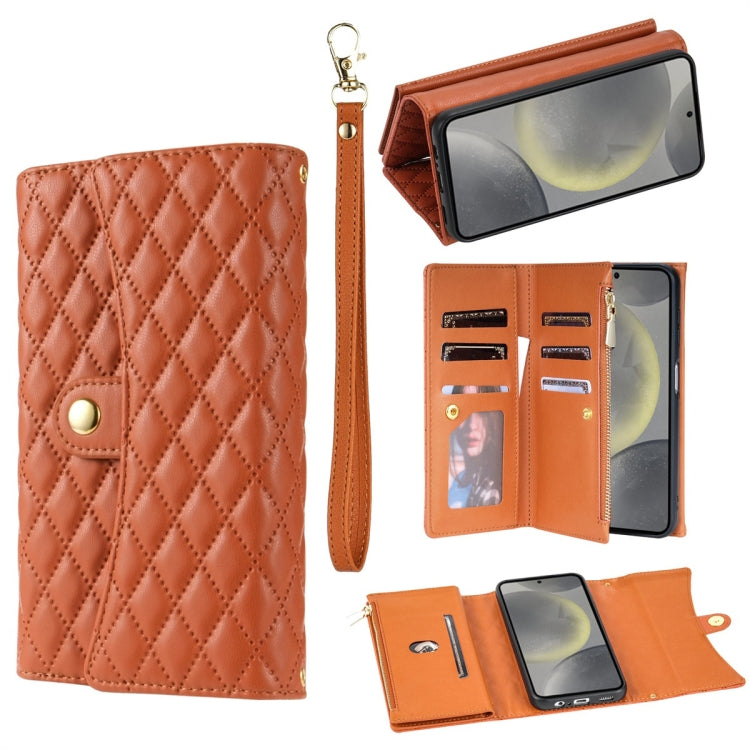 For Samsung Galaxy S23+ 5G Zipper Multi-Card Wallet Rhombic Leather Phone Case(Brown) - HoMEdemic™ 