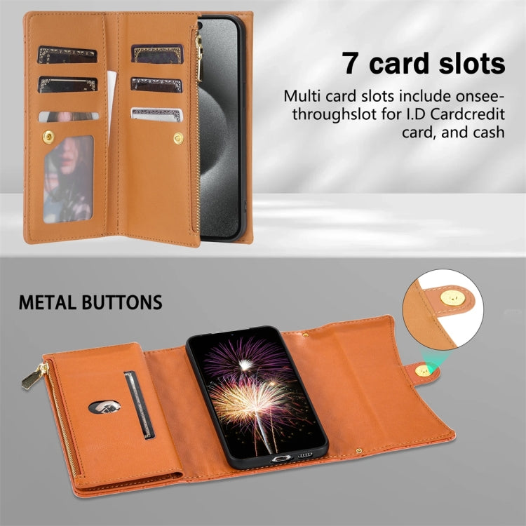For Samsung Galaxy S23+ 5G Zipper Multi-Card Wallet Rhombic Leather Phone Case(Brown) - HoMEdemic™ 