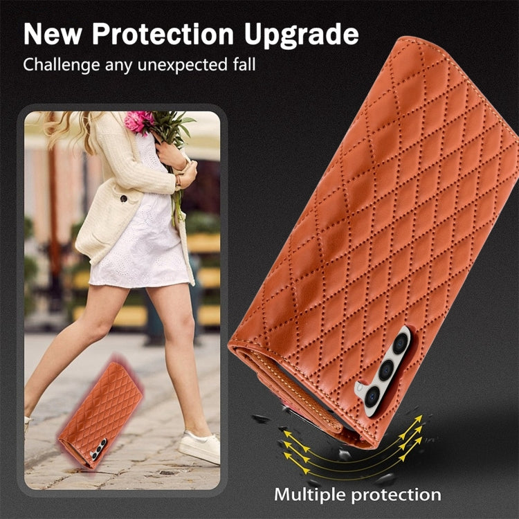 For Samsung Galaxy S23+ 5G Zipper Multi-Card Wallet Rhombic Leather Phone Case(Brown) - HoMEdemic™ 