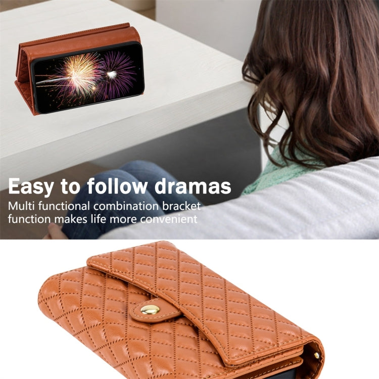 For Samsung Galaxy S23+ 5G Zipper Multi-Card Wallet Rhombic Leather Phone Case(Brown) - HoMEdemic™ 
