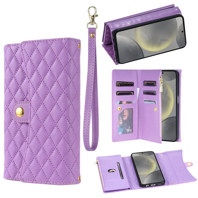 For Samsung Galaxy S23+ 5G Zipper Multi-Card Wallet Rhombic Leather Phone Case(Purple) - HoMEdemic™ 