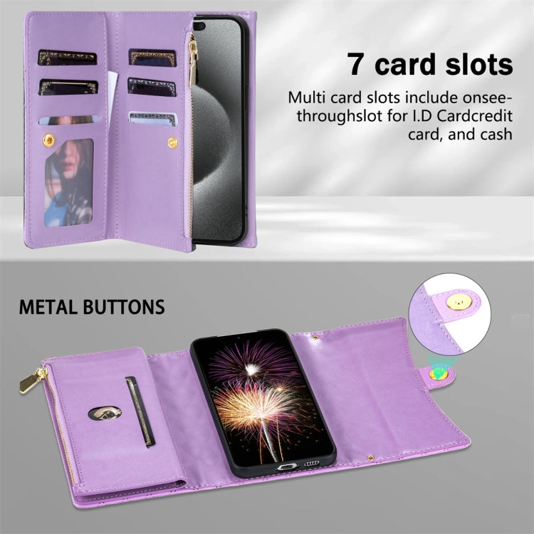 For Samsung Galaxy S23+ 5G Zipper Multi-Card Wallet Rhombic Leather Phone Case(Purple) - HoMEdemic™ 