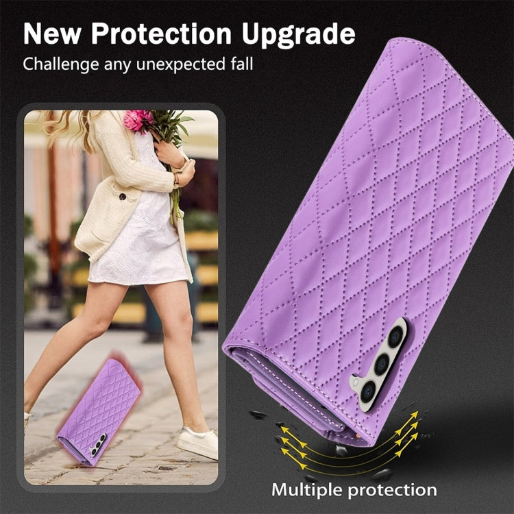 For Samsung Galaxy S23+ 5G Zipper Multi-Card Wallet Rhombic Leather Phone Case(Purple) - HoMEdemic™ 