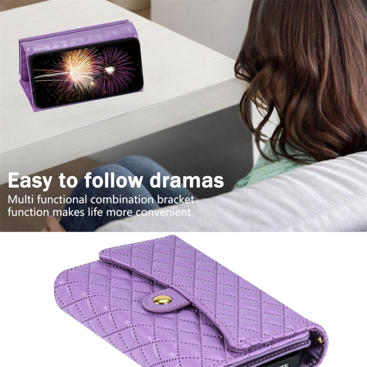 For Samsung Galaxy S23+ 5G Zipper Multi-Card Wallet Rhombic Leather Phone Case(Purple) - HoMEdemic™ 