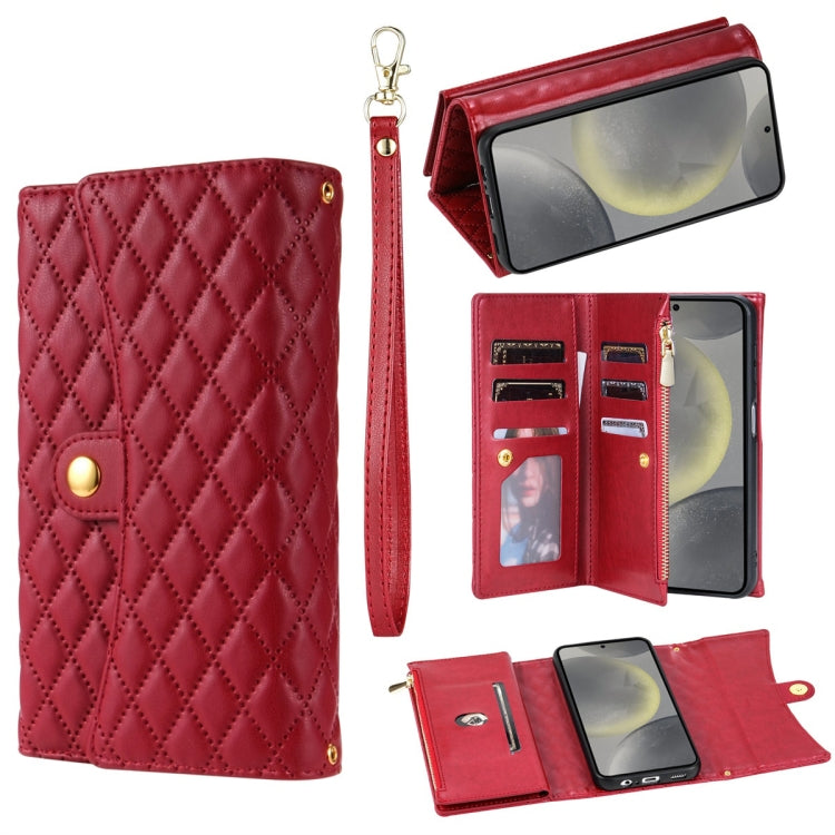 For Samsung Galaxy S23+ 5G Zipper Multi-Card Wallet Rhombic Leather Phone Case(Red) - HoMEdemic™ 