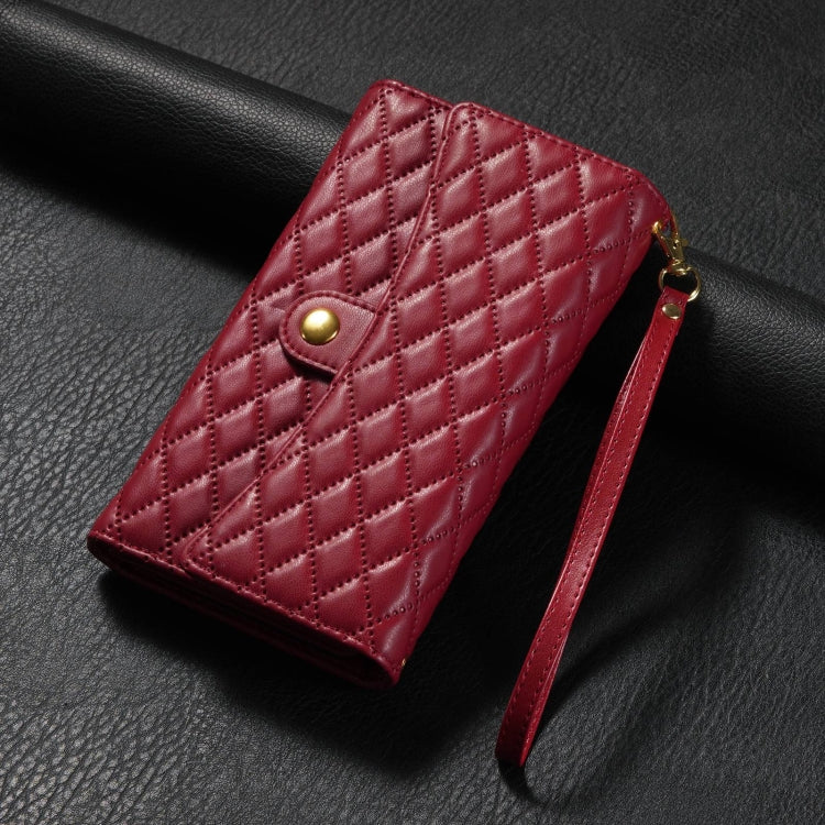 For Samsung Galaxy S23+ 5G Zipper Multi-Card Wallet Rhombic Leather Phone Case(Red) - HoMEdemic™ 