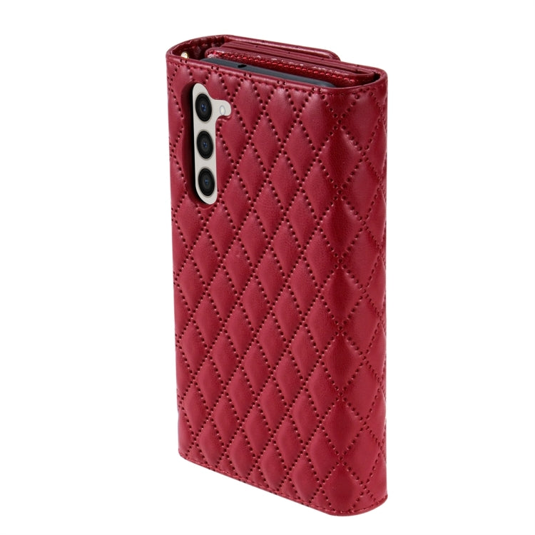 For Samsung Galaxy S23+ 5G Zipper Multi-Card Wallet Rhombic Leather Phone Case(Red) - HoMEdemic™ 