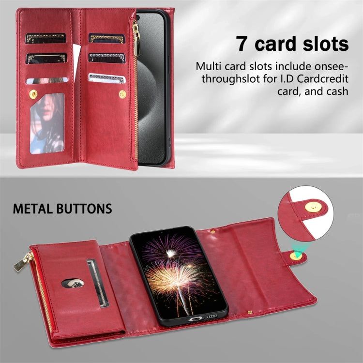 For Samsung Galaxy S23+ 5G Zipper Multi-Card Wallet Rhombic Leather Phone Case(Red) - HoMEdemic™ 