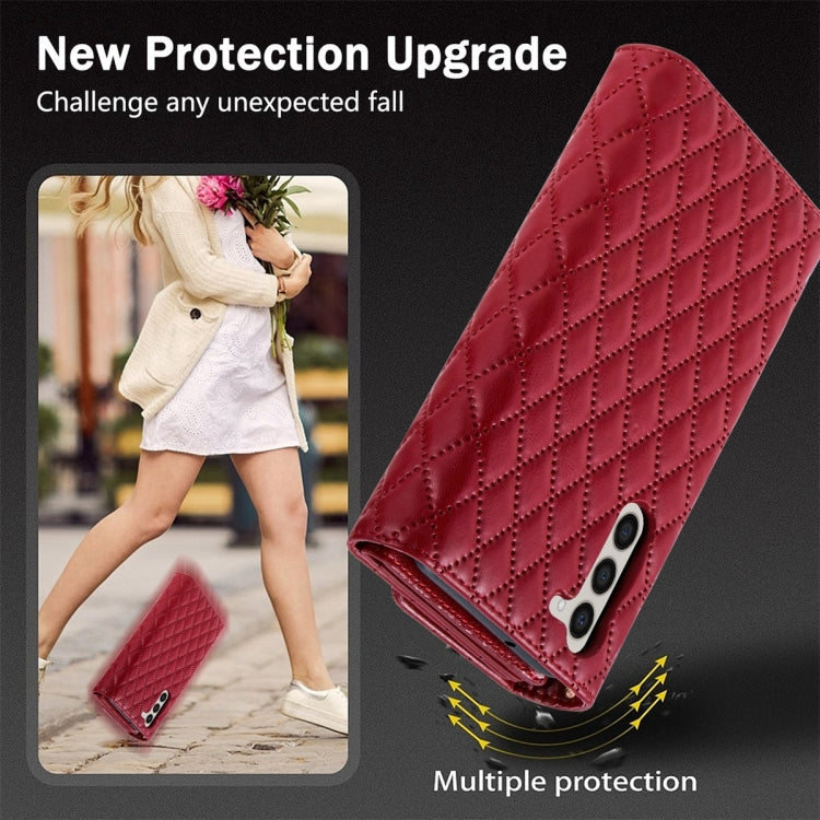 For Samsung Galaxy S23+ 5G Zipper Multi-Card Wallet Rhombic Leather Phone Case(Red) - HoMEdemic™ 
