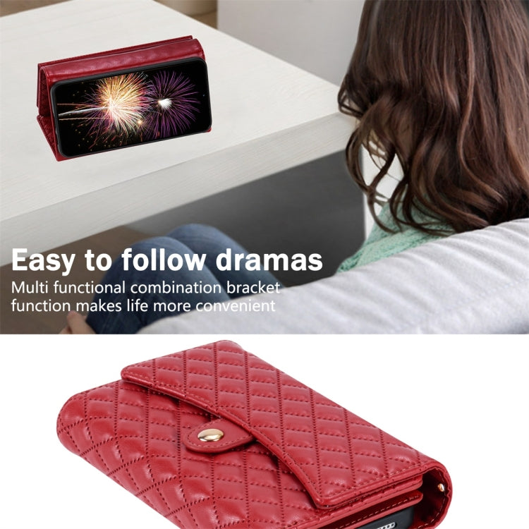For Samsung Galaxy S23+ 5G Zipper Multi-Card Wallet Rhombic Leather Phone Case(Red) - HoMEdemic™ 