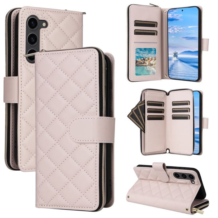 For Samsung Galaxy S23+ Crossbody Rhombic Zipper Tower Buckle Leather Phone Case with Lanyard(Beige) - HoMEdemic™ 