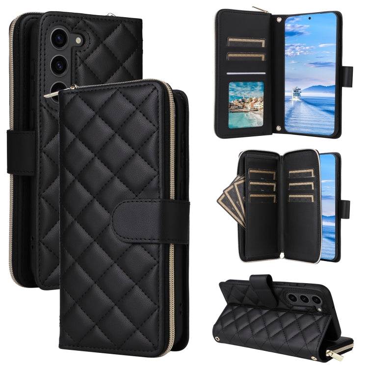 For Samsung Galaxy S23+ Crossbody Rhombic Zipper Tower Buckle Leather Phone Case with Lanyard(Black) - HoMEdemic™ 