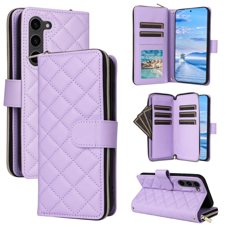 For Samsung Galaxy S23+ Crossbody Rhombic Zipper Tower Buckle Leather Phone Case with Lanyard(Purple) - HoMEdemic™ 