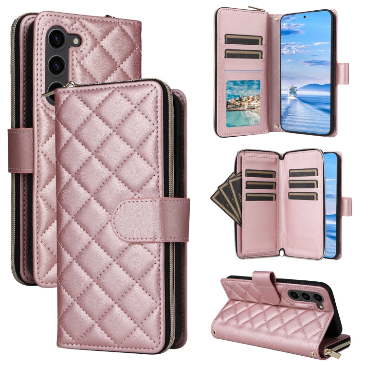 For Samsung Galaxy S23+ Crossbody Rhombic Zipper Tower Buckle Leather Phone Case with Lanyard(Rose Gold) - HoMEdemic™ 
