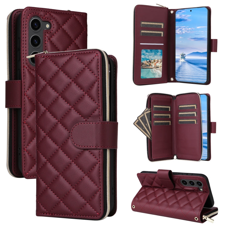 For Samsung Galaxy S23+ Crossbody Rhombic Zipper Tower Buckle Leather Phone Case with Lanyard(Wine Red) - HoMEdemic™ 