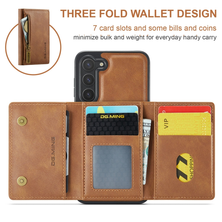 For Samsung Galaxy S23+ DG.MING M5 Series Zip RFID Multi Card Detachable Leather Phone Case(Brown) - HoMEdemic™ 