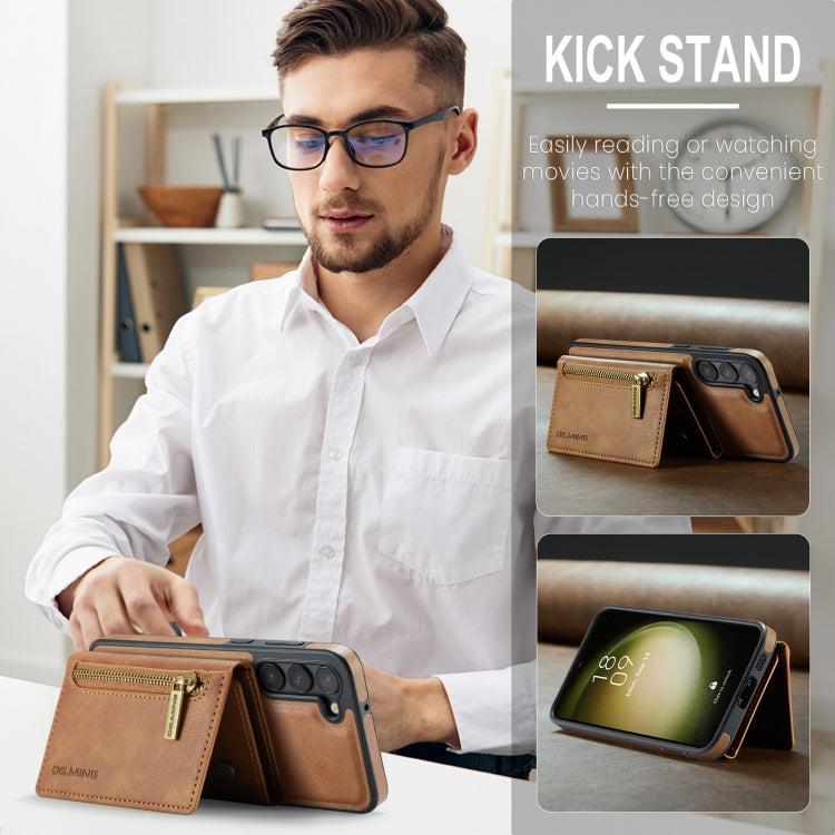 For Samsung Galaxy S23+ DG.MING M5 Series Zip RFID Multi Card Detachable Leather Phone Case(Brown) - HoMEdemic™ 