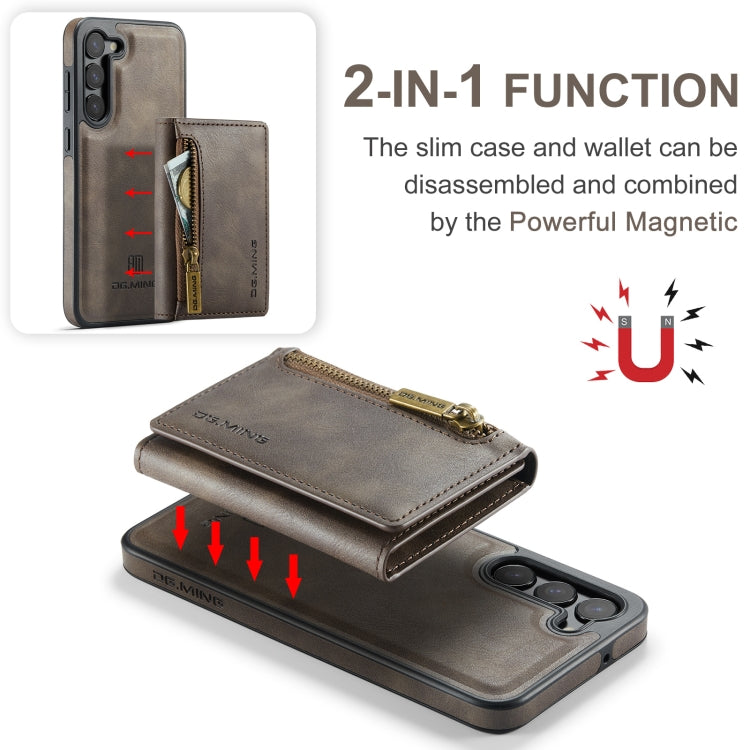 For Samsung Galaxy S23+ DG.MING M5 Series Zip RFID Multi Card Detachable Leather Phone Case(Coffee) - HoMEdemic™ 