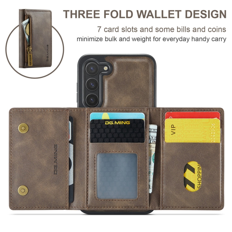 For Samsung Galaxy S23+ DG.MING M5 Series Zip RFID Multi Card Detachable Leather Phone Case(Coffee) - HoMEdemic™ 