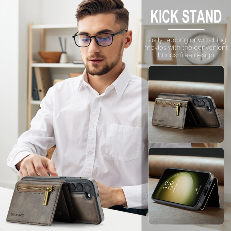 For Samsung Galaxy S23+ DG.MING M5 Series Zip RFID Multi Card Detachable Leather Phone Case(Coffee) - HoMEdemic™ 