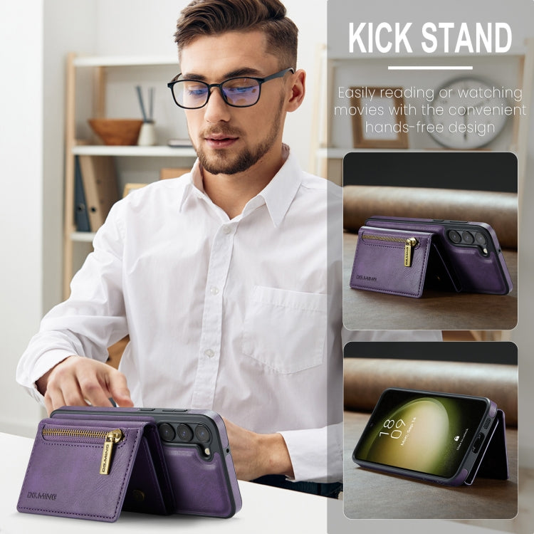 For Samsung Galaxy S23+ DG.MING M5 Series Zip RFID Multi Card Detachable Leather Phone Case(Purple) - HoMEdemic™ 