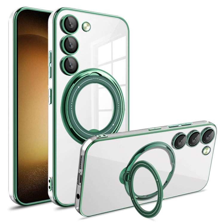 For Samsung Galaxy S23+ Electroplating MagSafe 360 Degree Rotation Holder Shockproof Phone Case(Dark Green) - HoMEdemic™ 