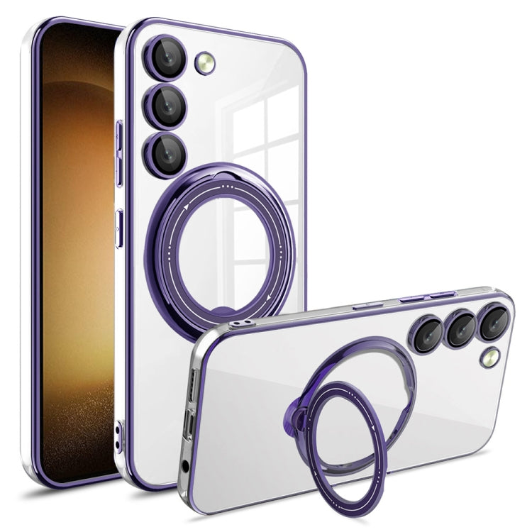 For Samsung Galaxy S23+ Electroplating MagSafe 360 Degree Rotation Holder Shockproof Phone Case(Dark Purple) - HoMEdemic™ 