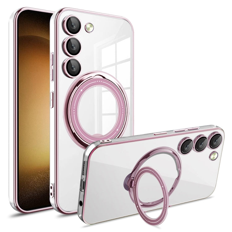 For Samsung Galaxy S23+ Electroplating MagSafe 360 Degree Rotation Holder Shockproof Phone Case(Pink) - HoMEdemic™ 