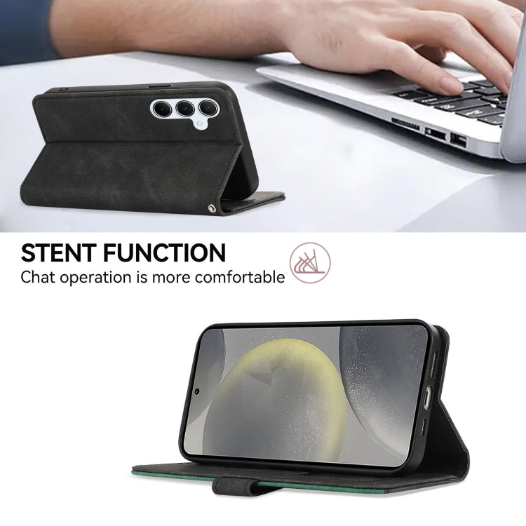 For Samsung Galaxy S24 5G ABEEL Color Block Magnetic RFID Leather Phone Case(Black-Green) - HoMEdemic™ 