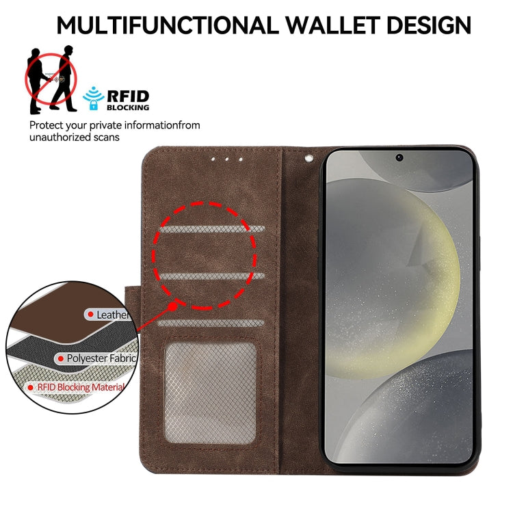 For Samsung Galaxy S24 5G ABEEL Color Block Magnetic RFID Leather Phone Case(Brown-Blue) - HoMEdemic™ 