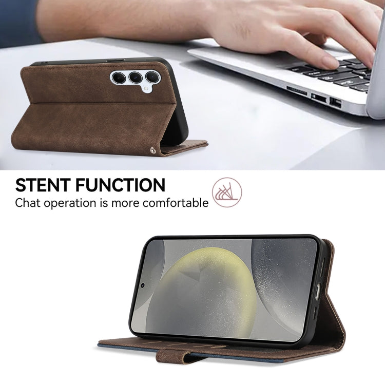 For Samsung Galaxy S24 5G ABEEL Color Block Magnetic RFID Leather Phone Case(Brown-Blue) - HoMEdemic™ 