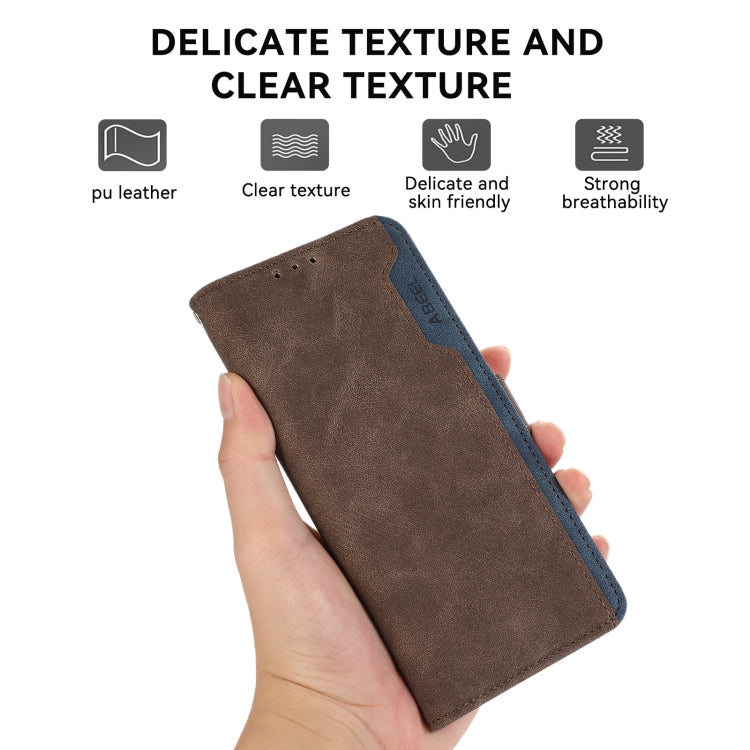 For Samsung Galaxy S24 5G ABEEL Color Block Magnetic RFID Leather Phone Case(Brown-Blue) - HoMEdemic™ 