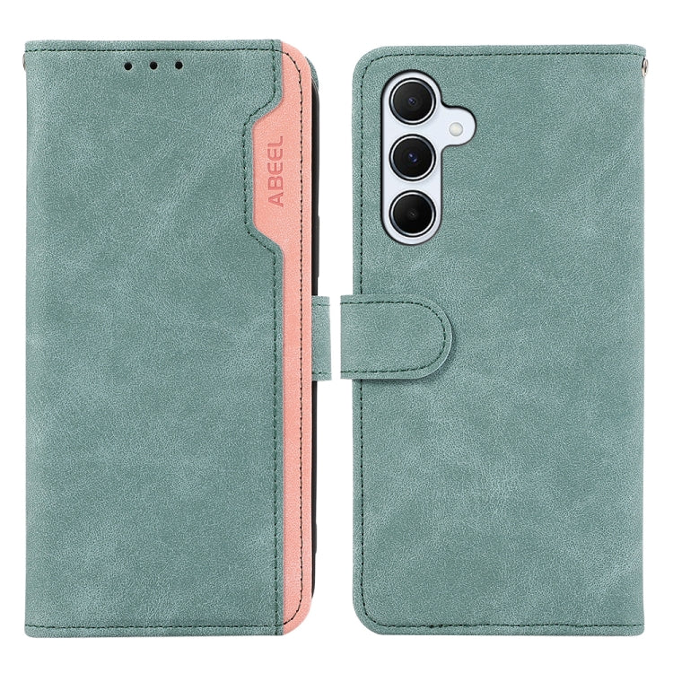 For Samsung Galaxy S24 5G ABEEL Color Block Magnetic RFID Leather Phone Case(Cyan-Pink) - HoMEdemic™ 