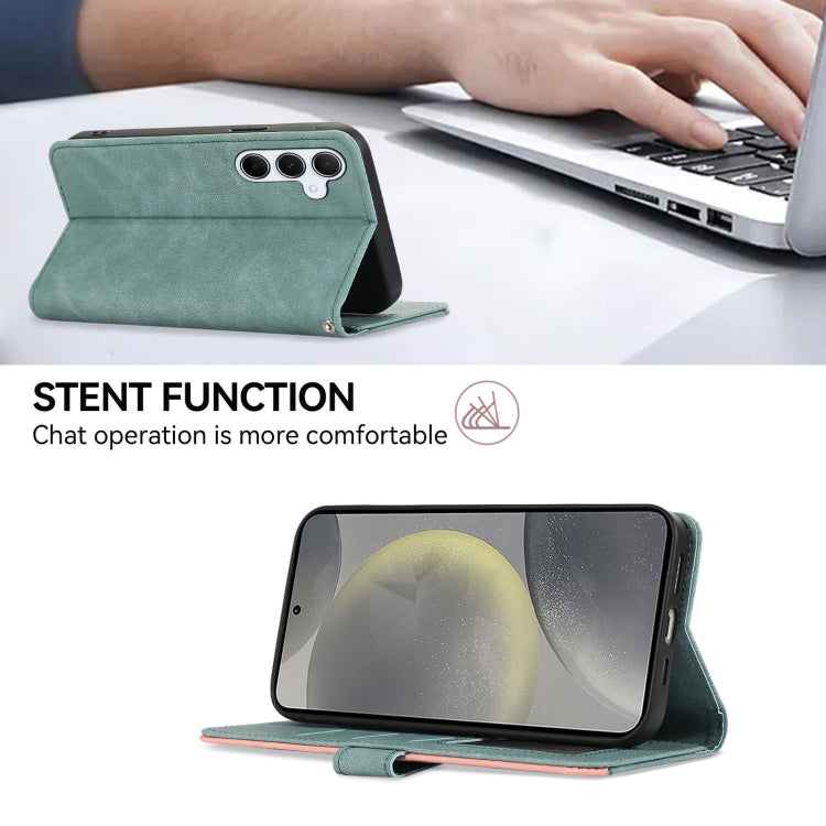 For Samsung Galaxy S24 5G ABEEL Color Block Magnetic RFID Leather Phone Case(Cyan-Pink) - HoMEdemic™ 
