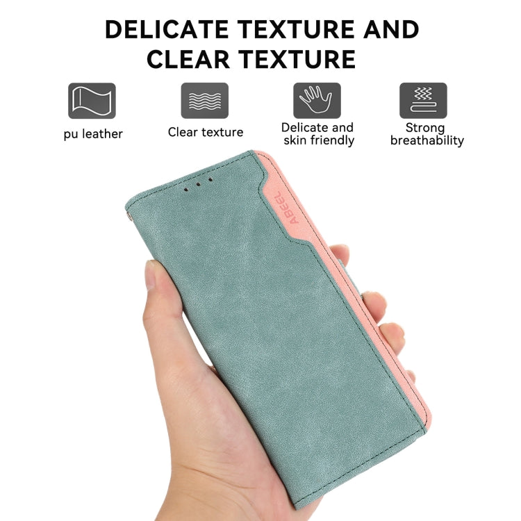 For Samsung Galaxy S24 5G ABEEL Color Block Magnetic RFID Leather Phone Case(Cyan-Pink) - HoMEdemic™ 