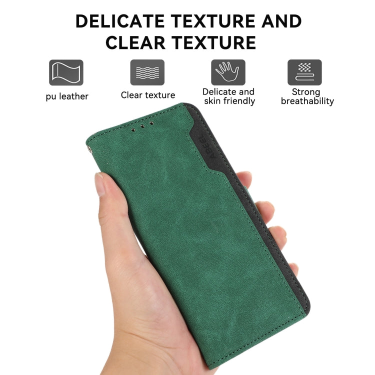 For Samsung Galaxy S24 5G ABEEL Color Block Magnetic RFID Leather Phone Case(Green-Black) - HoMEdemic™ 